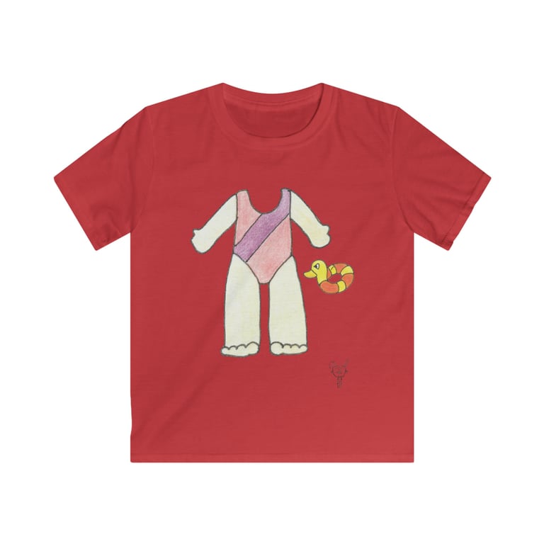 Cute Girls Swimming Costume Kids Softstyle Tee by Bikabunny