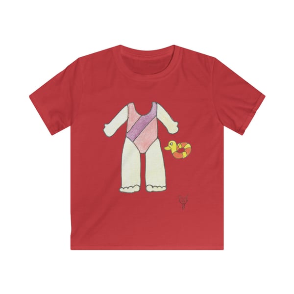 Cute Girls Swimming Costume Kids Softstyle Tee by Bikabunny