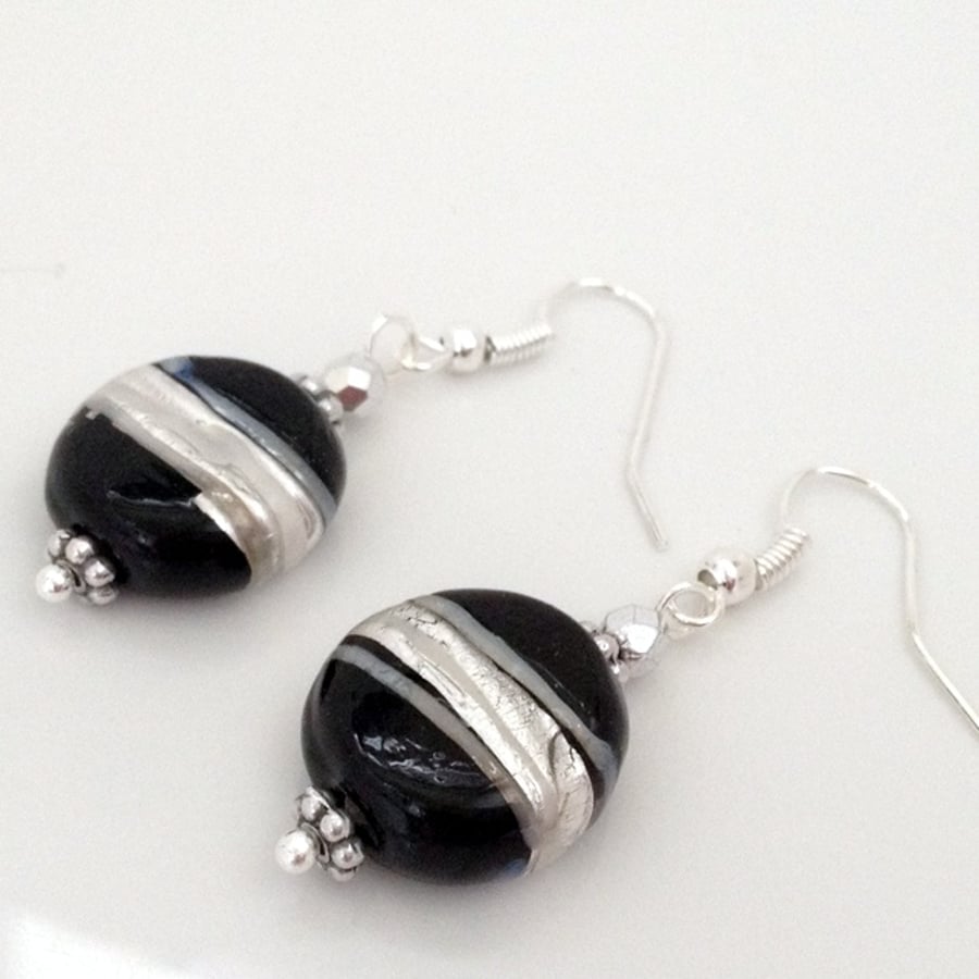 Black & Silver Disc Bead Earrings