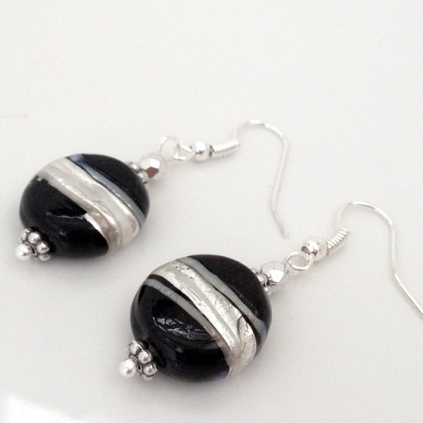 Black & Silver Disc Bead Earrings