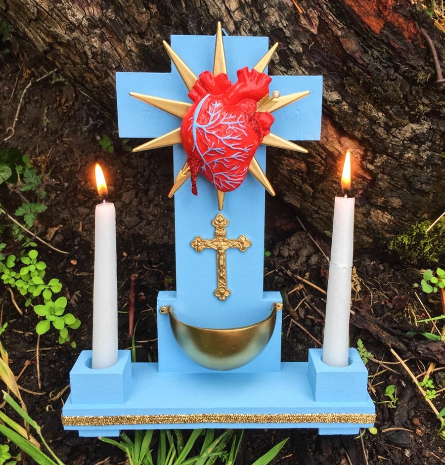 Kitsch Wall La Loterí Sacred Heart El Corazon Holy Water Font Candle Holder