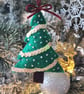hand stitched christmas tree ornament, felt beeds and sequin, luxury unique 
