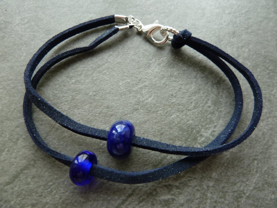 double stranded faux suede bracelet blue