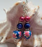 Floral Polymer Clay Beads & Shell Pearl Silver Plate Earrings - Image 4