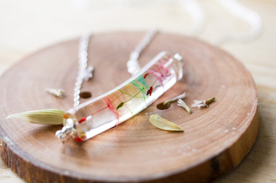 Dandelion Rainbow Wish Cylinder Necklace - Sterling Silver - Botanical Jewellery