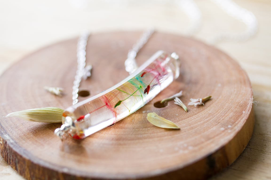 Dandelion Rainbow Wish Cylinder Necklace - Sterling Silver - Botanical Jewellery