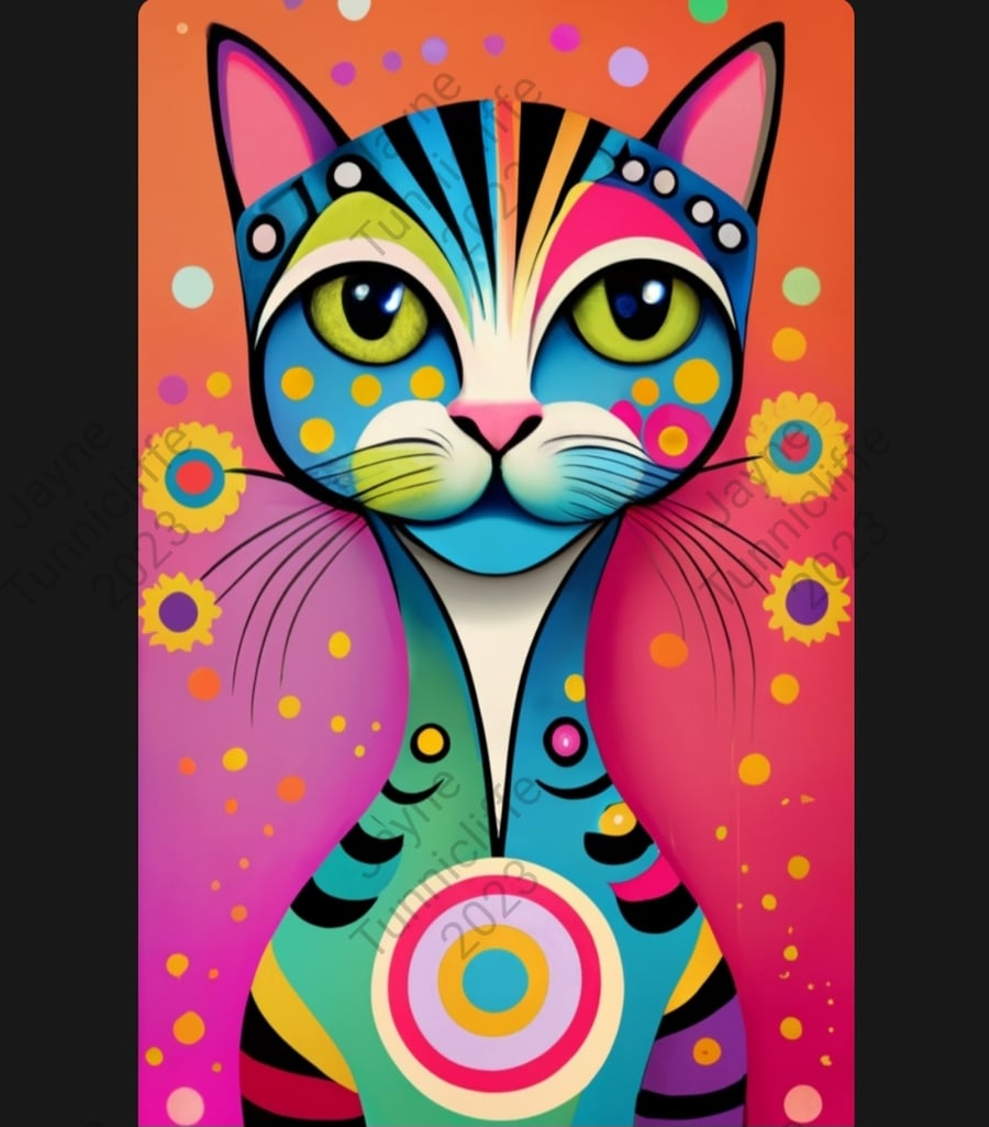 10 x 8 inch ltd edition art print - colourful cat free shipping in UK
