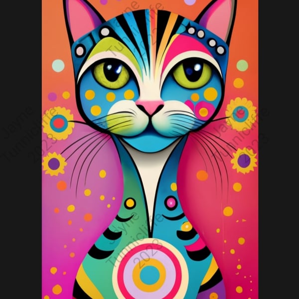 10 x 8 inch ltd edition art print - colourful cat free shipping in UK