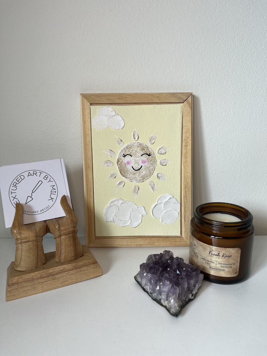 Good Morning, Baby! Happy Sun Textured Nursery Art Yellow 5" x 7" Canvas