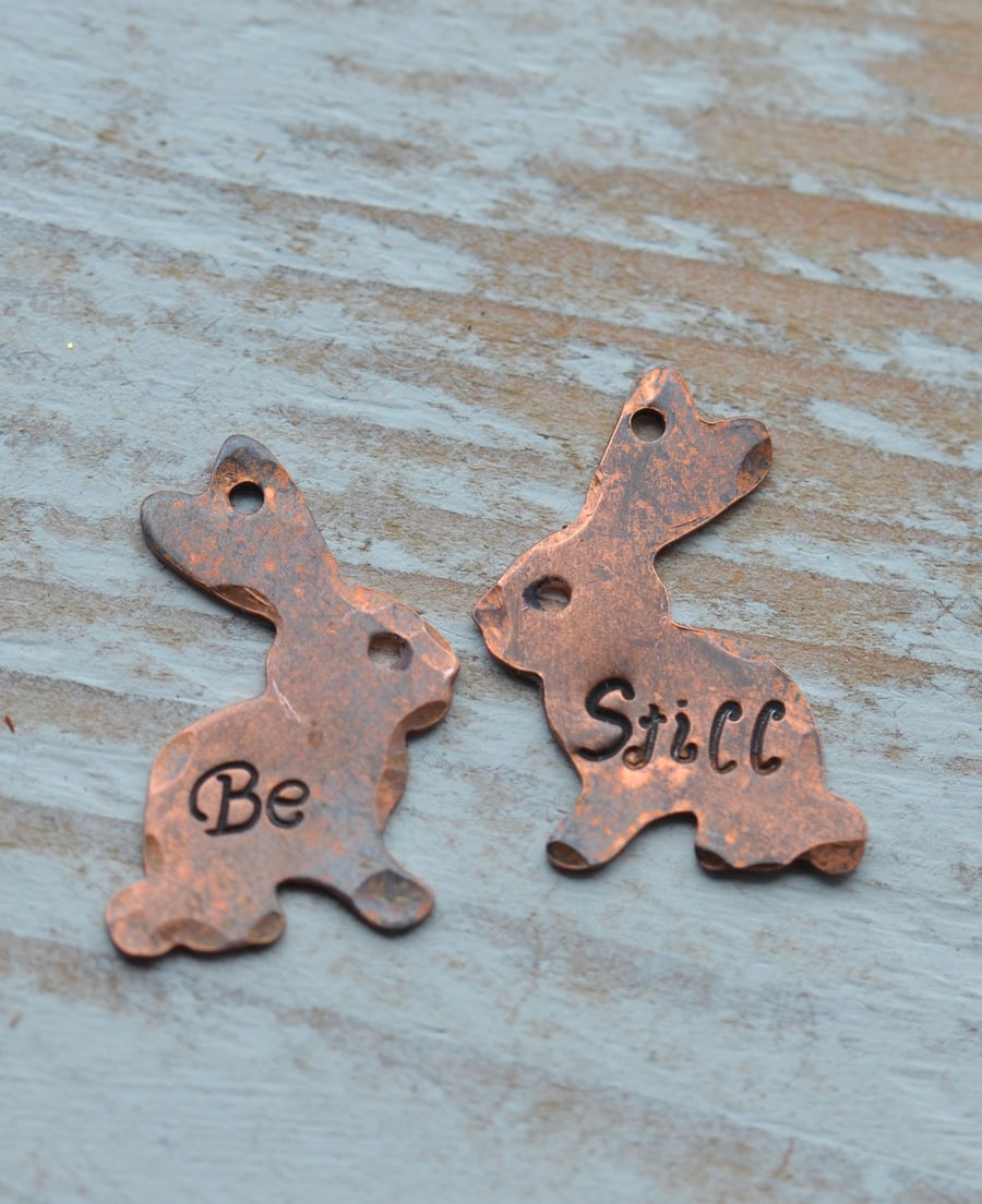 Handmade Copper Hand Stamped Bunny Rabbit Charms Be Still