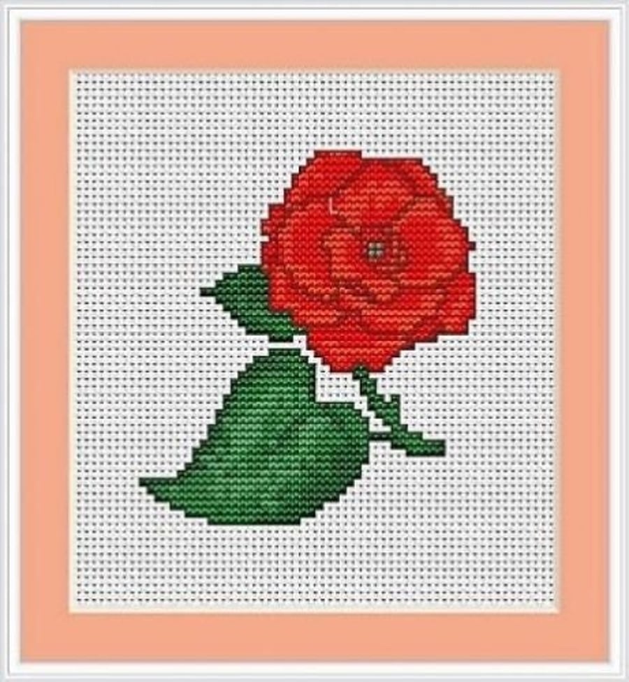 Red Rose Cross Stitch Kit - Luca S - Beginner 8cm x 9cm