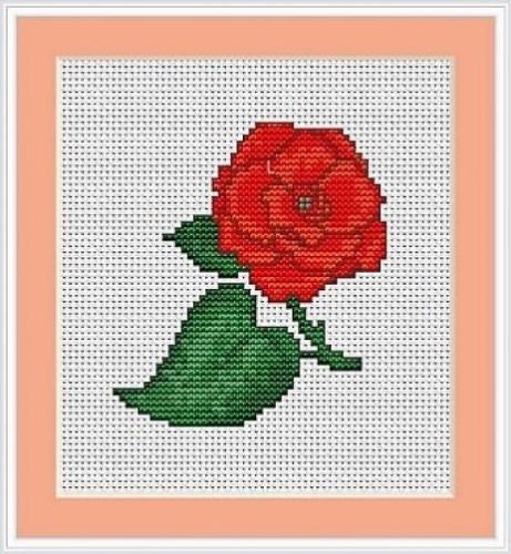 Red Rose Cross Stitch Kit - Luca S - Beginner 8cm x 9cm