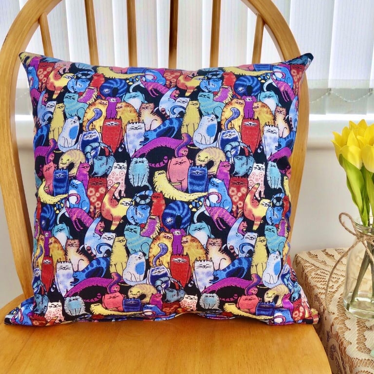 Cushion: Purple Cats design, Double Sided with pad and zip fastening 