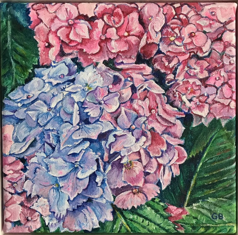 'Hydrangeas', Original painting, Acrylic Painting, Special Gift, Small Painting.
