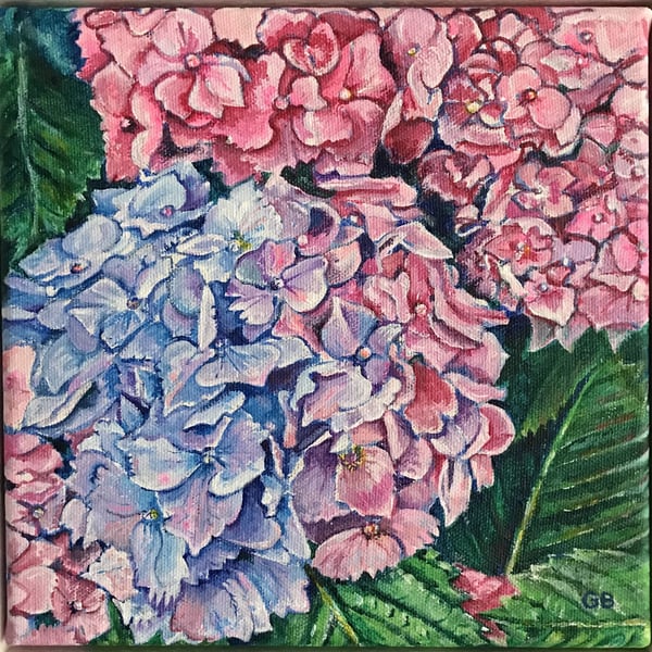 'Hydrangeas', Original painting, Acrylic Painting, Special Gift, Small Painting.