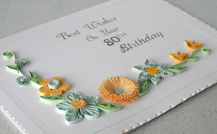 80th birthday card, paper quilling - Folksy