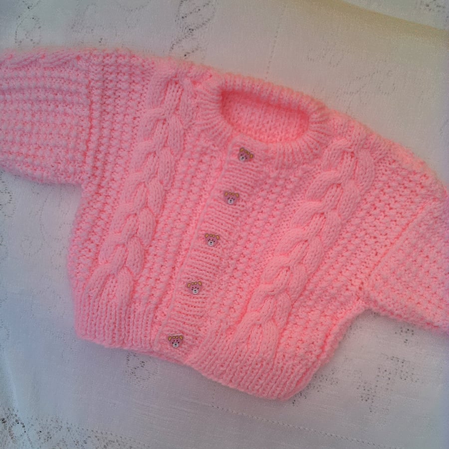 Girl's Chunky Cabled Cardigan, Custom Make, Baby Shower Gift, Girl's Cardigan