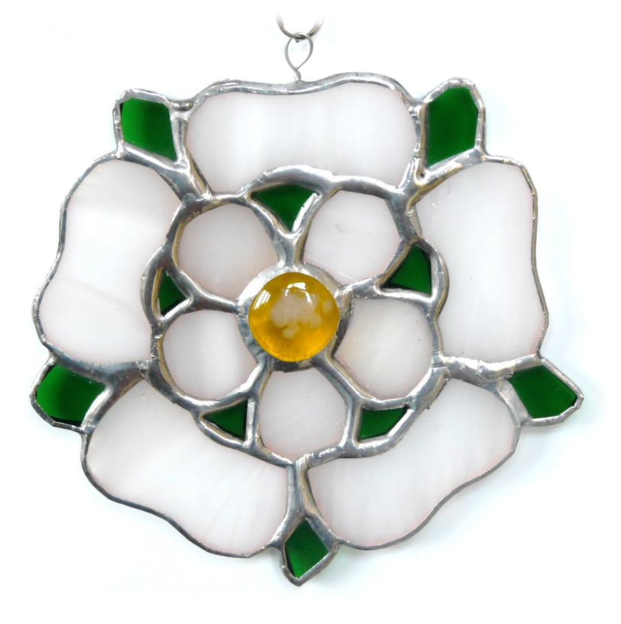 SOLD Yorkshire Rose Suncatcher Stained Glass 054