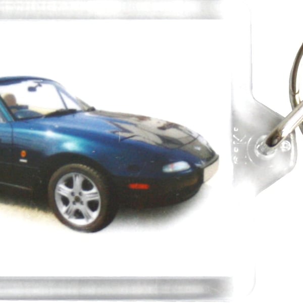 Mazda MX-5 Mk1 1996 (Blue) - Keyring with 50x35mm Insert - Car Enthusiast