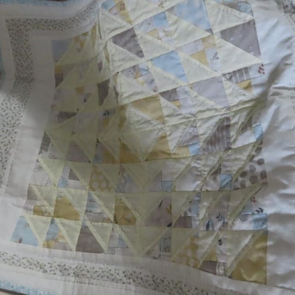 Handmade Babies Crib Quilt - Soft Pastels - Lemon & Blue