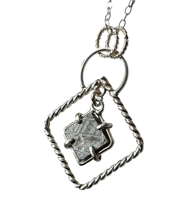 Muonionalusta Meteorite & Recycled Sterling Silver Pendant on 18" 46cms Necklace