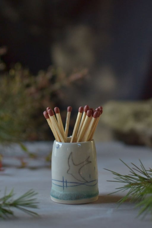 Ceramic handmade striker pot - complete with match sticks - Swift design