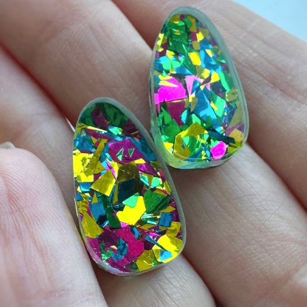 Green Festival Confetti Oval Studs