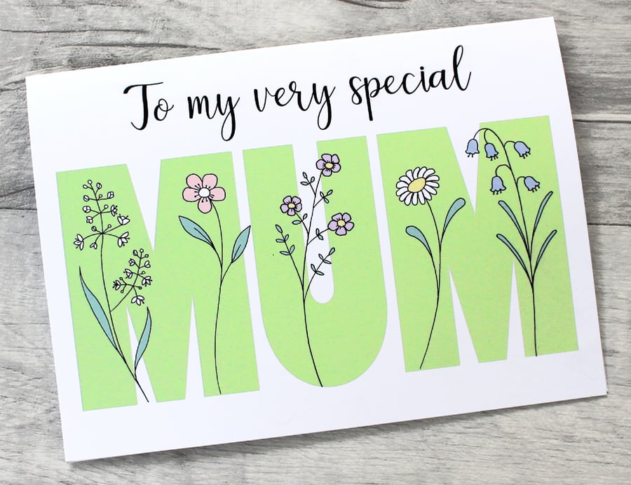 Personalised Floral Mother's Day Card, Best Mum, Special Step Mum