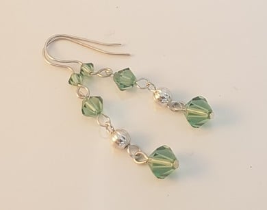Erinite Green Swarovski Crystal and Silver Drop Earrings.