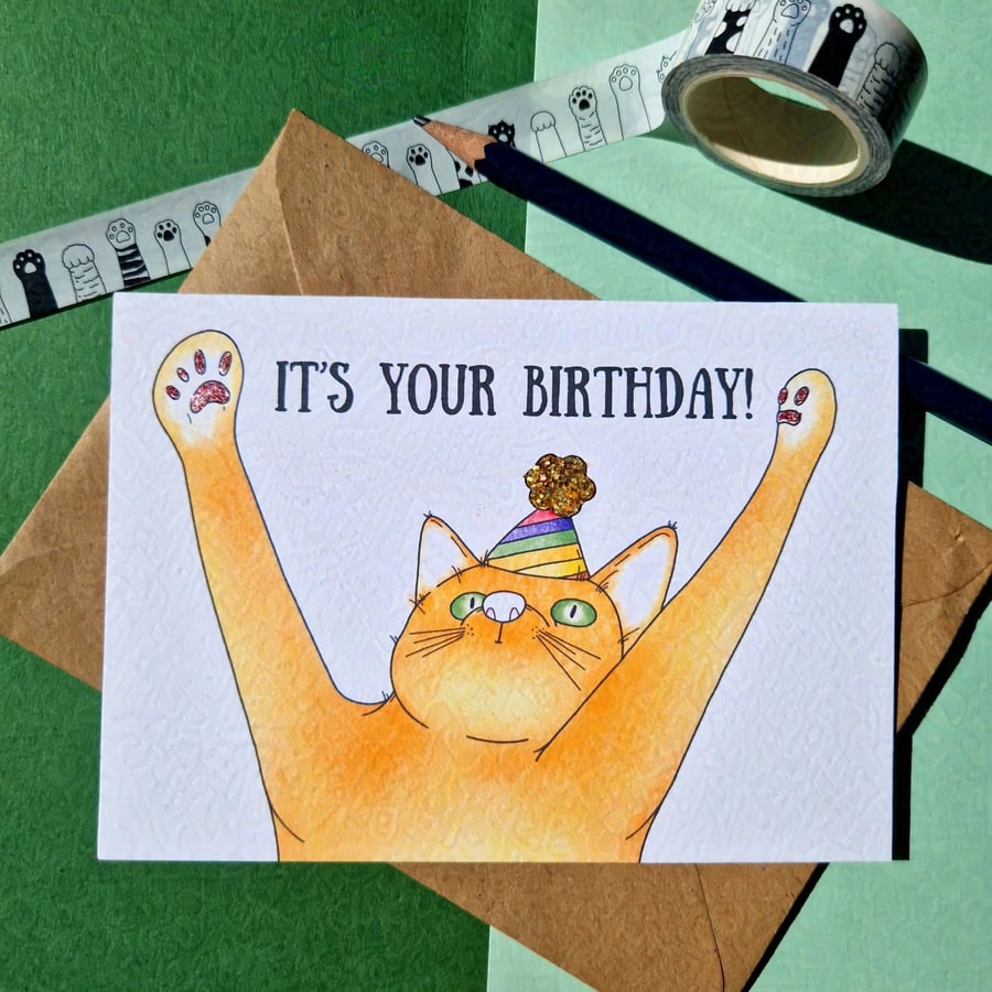 Funny orange cat birthday card, Ginger cat card, Cat mum card, Cat dad card