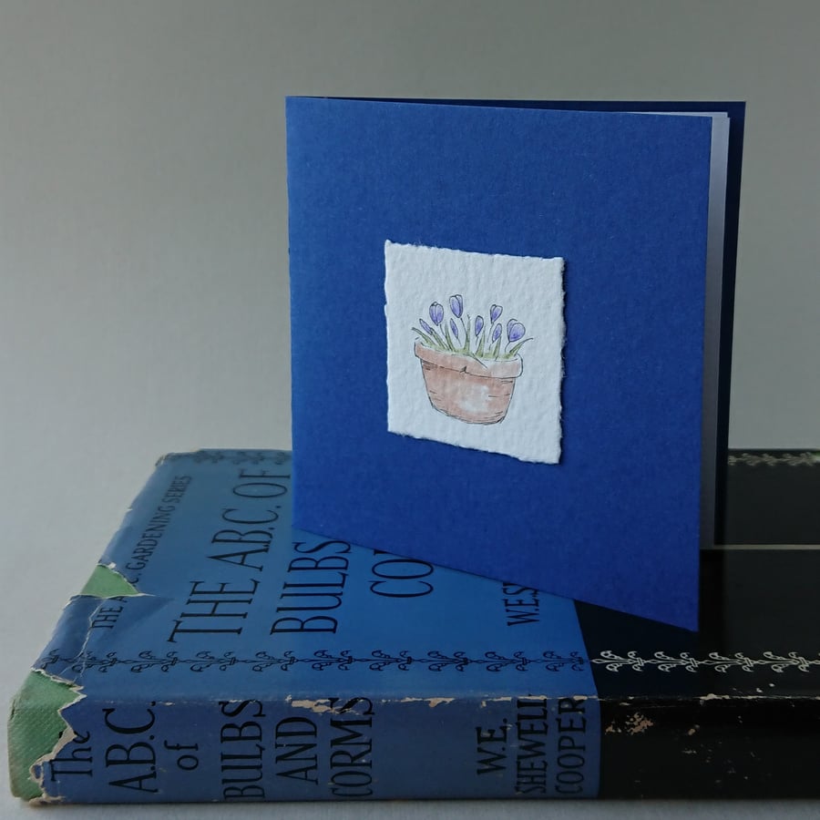 Crocus greetings card - hand painted - any occasion - recycled card & envelope