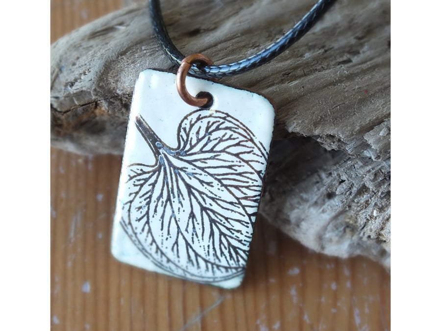 Enamel leaf skeleton pendant