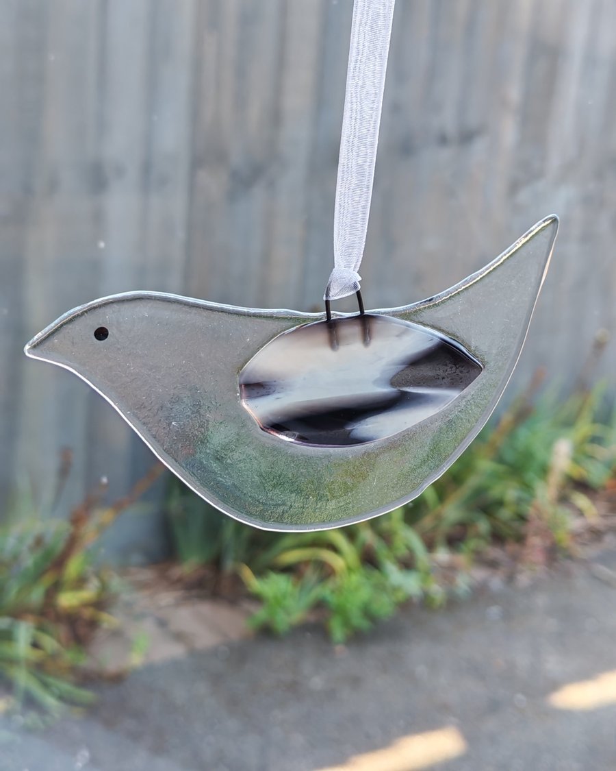 Fused Glass Wispy Wing Hanging Bird