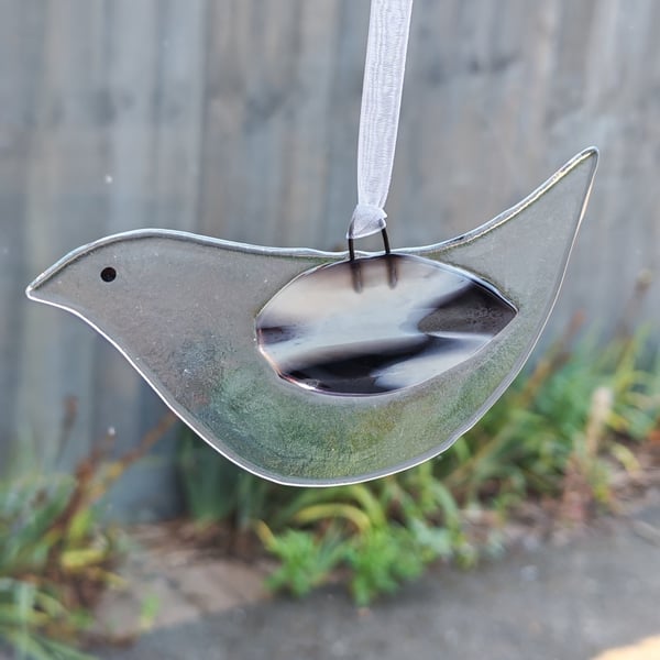 Fused Glass Wispy Wing Hanging Bird