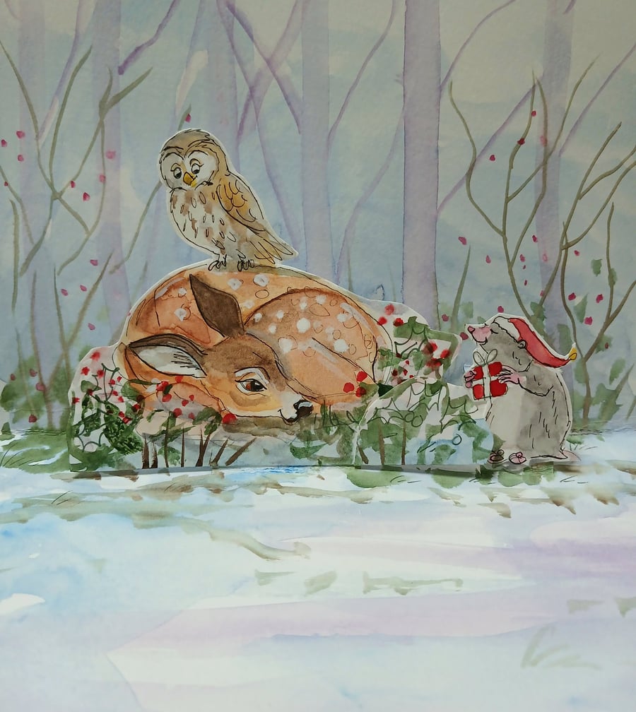 Fawn pop up card sleepy fawn and Mole