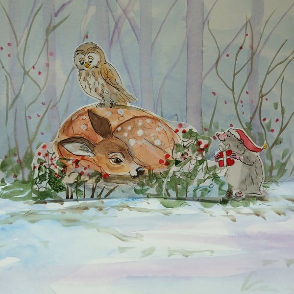 Fawn pop up card sleepy fawn and Mole