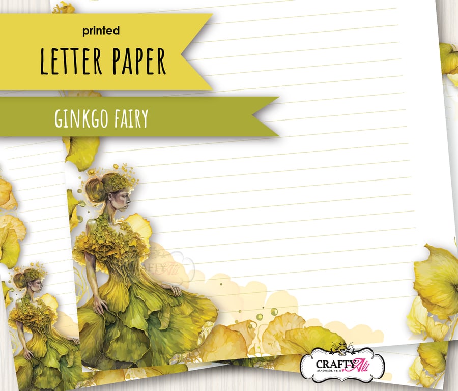 Letter Writing Paper Ginkgo Fairy, fairy notepaper, pretty stationery