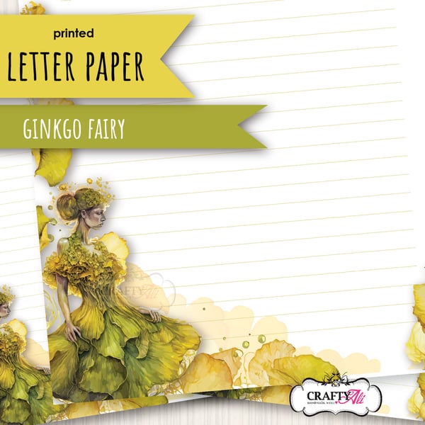 Letter Writing Paper Ginkgo Fairy, fairy notepaper, pretty stationery