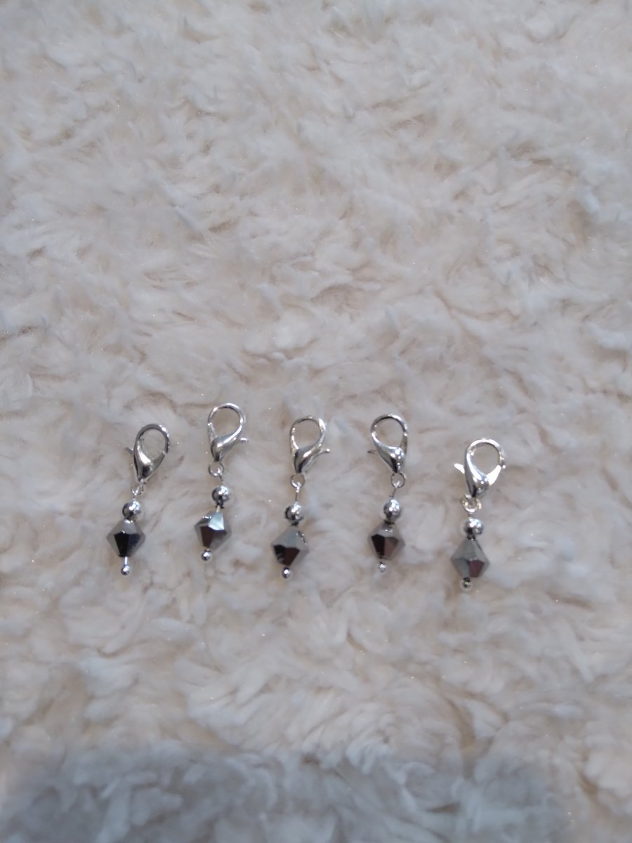 ChrissieCraft pack of 5 hand-made Swarovski crystal silvertone STITCHMARKERS