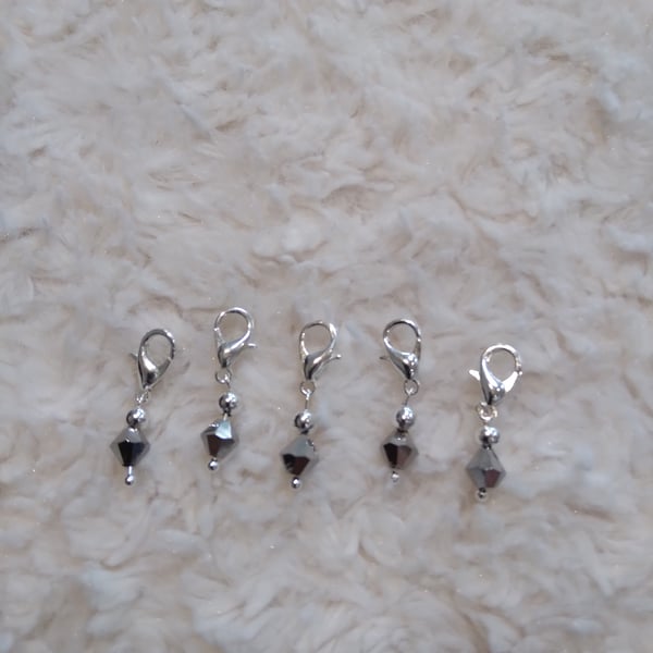 ChrissieCraft pack of 5 hand-made Swarovski crystal silvertone STITCHMARKERS