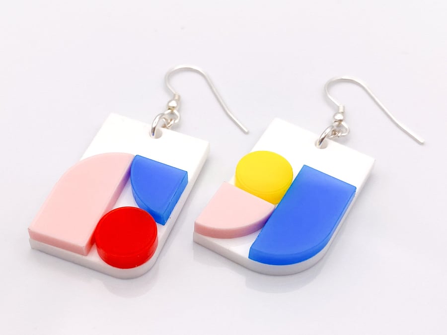 Contemporary Bauhaus-Inspired Rectangle Earrings with Geometric Design