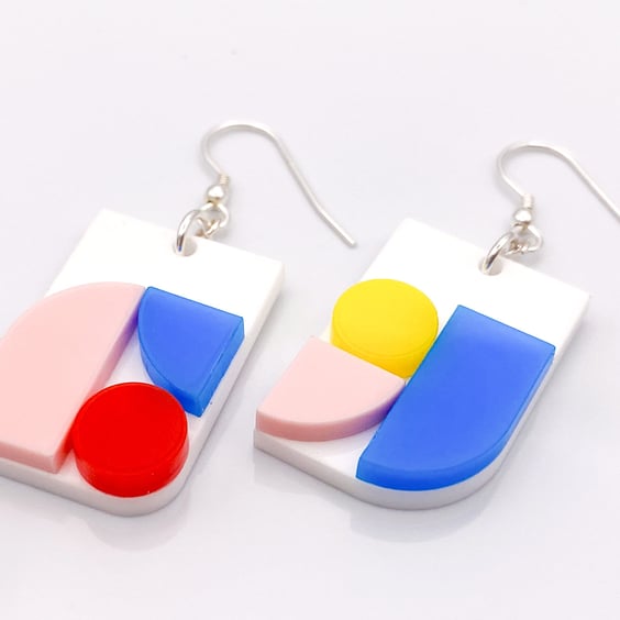Contemporary Bauhaus-Inspired Rectangle Earrings with Geometric Design