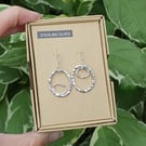 Mismatched Hammered Circle & Plain Oval Dangle Earrings (Sterling Silver) (A)