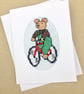 Sale..Teddy on Bicycle Birthday. Blank. Cross Stitch Card - Image 1
