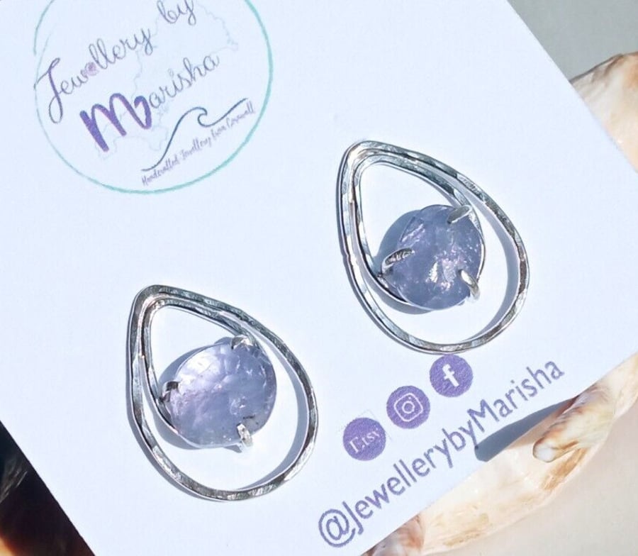  Tanzanite Earrings Recycled Silver Jewellery Gift Teardrop Rose Cut Gemstone
