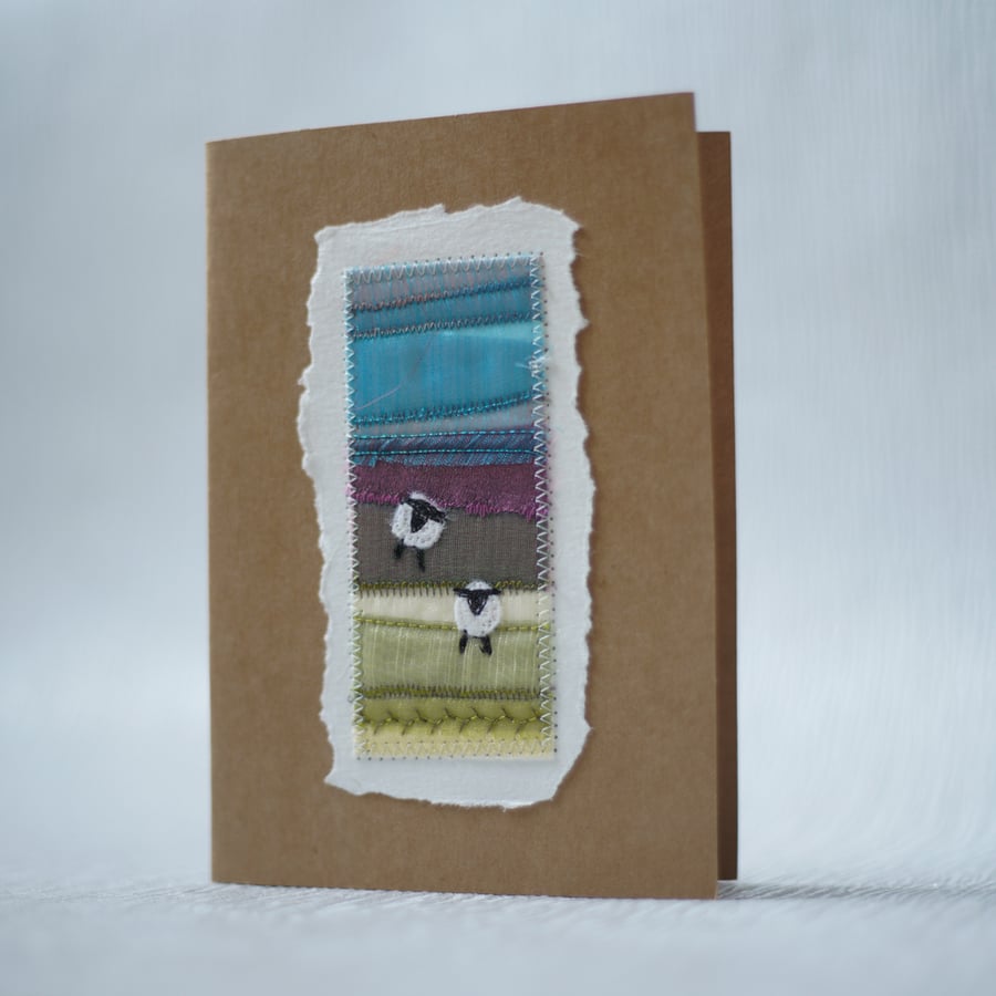 Blank Sheep Embroidered Textile Greetings Card 