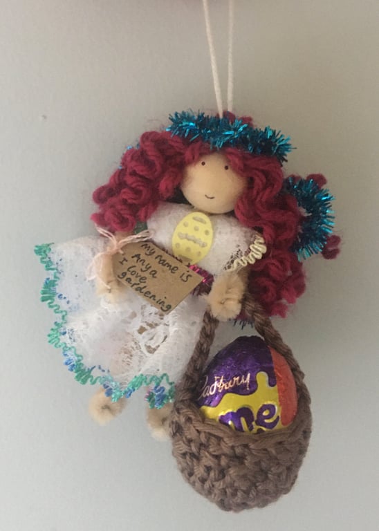 Tiny Easter Fairy Doll Decoration - Dark Pink