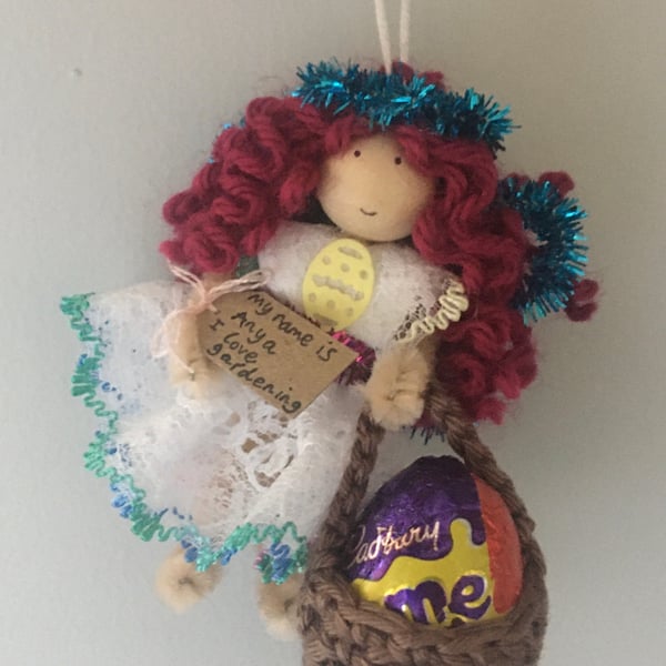 Tiny Easter Fairy Doll Decoration - Dark Pink