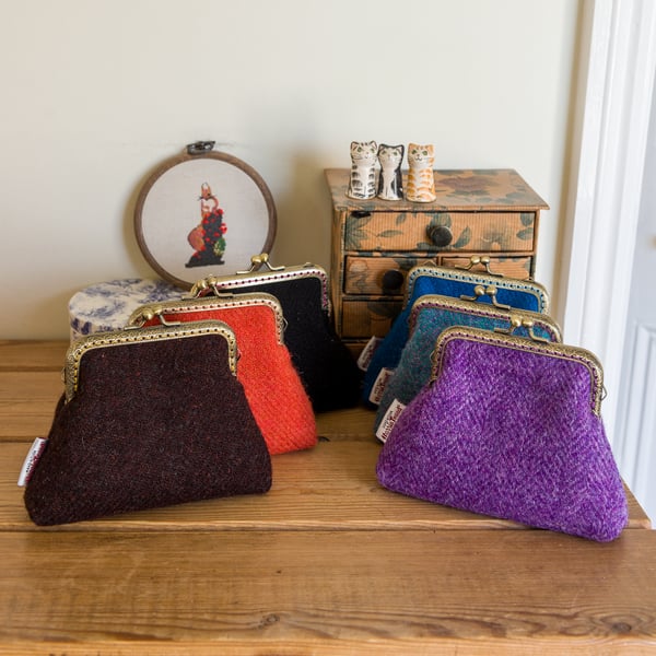 Larger coin purse in Harris Tweed with a Liberty lawn lining and card pocket