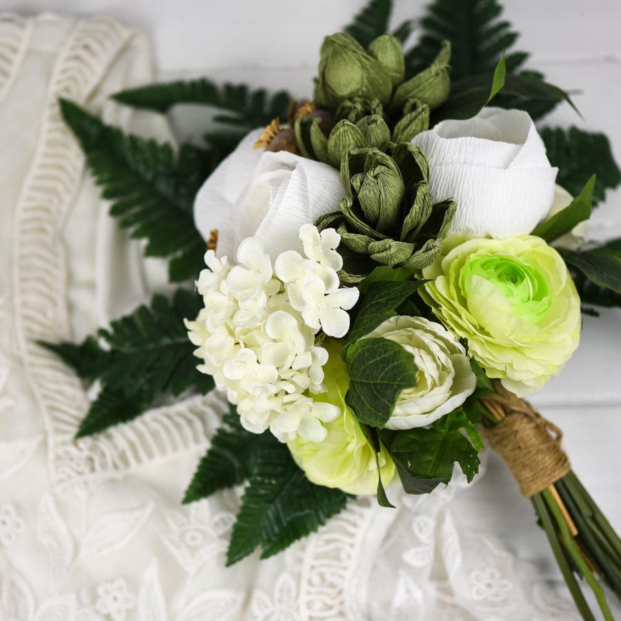 Paper Rose, Paper Succulent & faux foliage bouquet